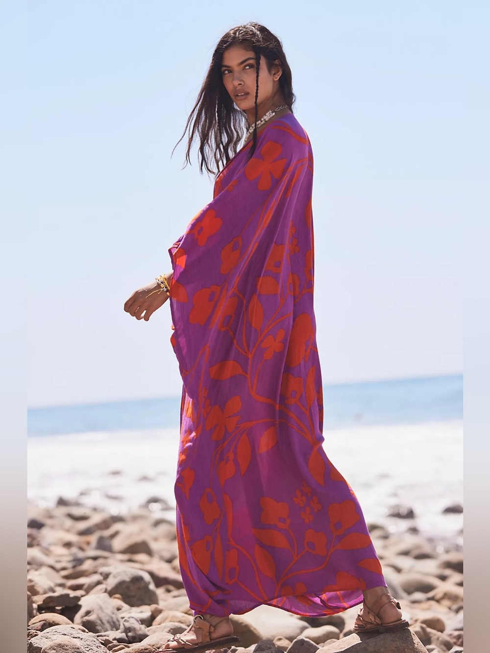 Free People Milkshake Mod Maxi Caftan Raspberry One Size - Picture 2 of 10
